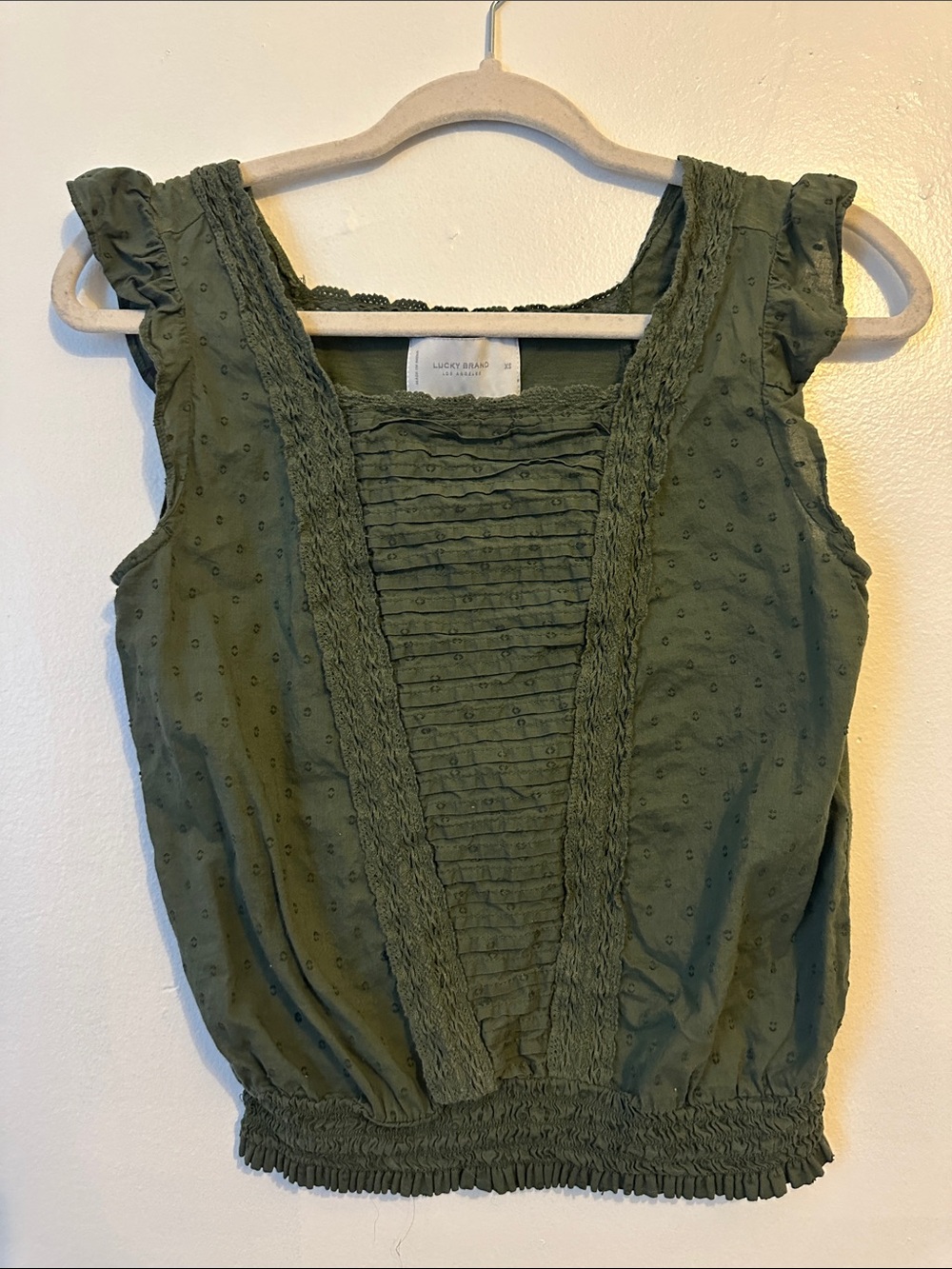 Lucky Brand Olive Green Ruffle-Trim Camisole